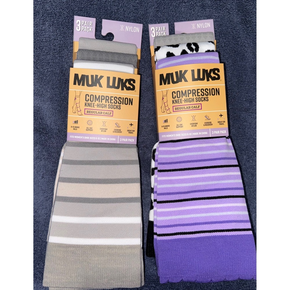 Muk Luks Compression Knee High Socks 6 Pair Pack 8-15 mmHg Regular Calf NWT